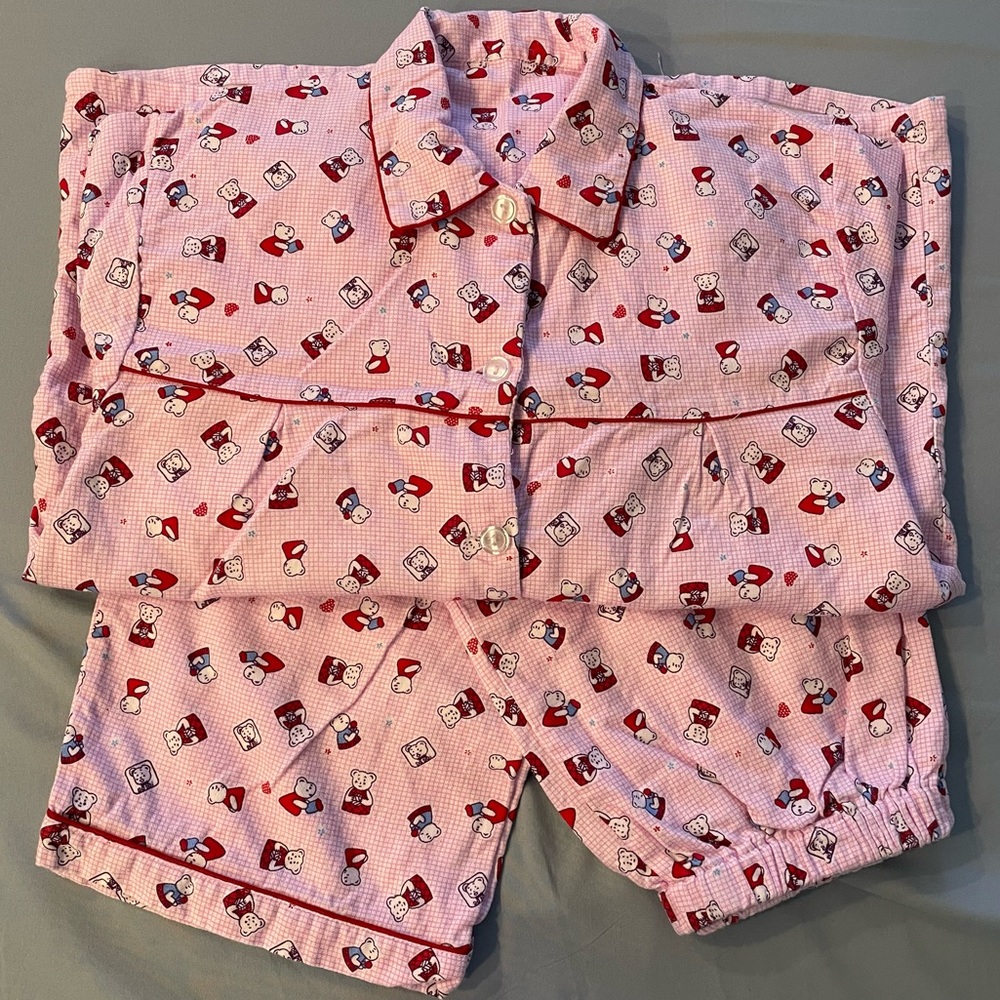 Women 2 piece Pajama Set Long Sleeve Button Up Pink / Red Size L